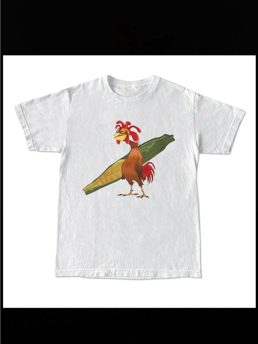 White Tee with Colorful Rooster Graphic